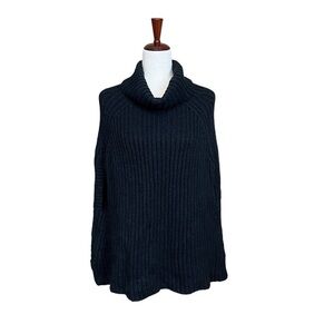 Vince Camuto Thick Knit Cowl Turtleneck Poncho Sweater Vest. Black OS #1330